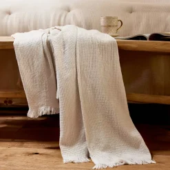 EMINZA Plaid E Teli Copritutto-Plaid in cotone a nido d'ape (180 x 220 cm) Eva Tortora