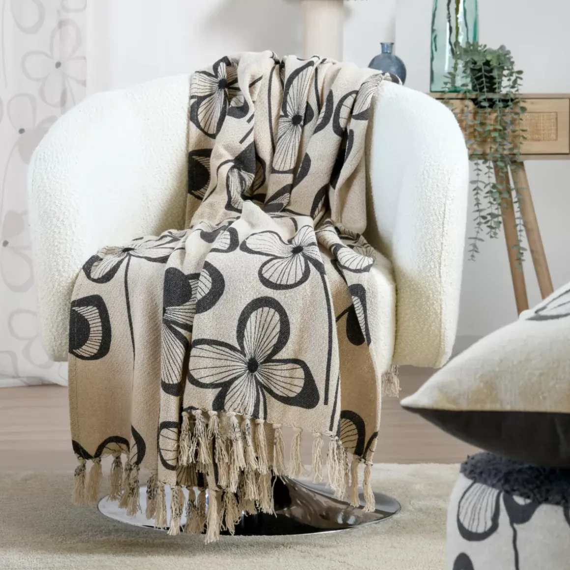 Plaid in cotone riciclato (125 x 150 cm) Tilda Ecru