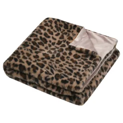 STOF Plaid E Teli Copritutto-Plaid in finta pelliccia leopardata (130 x 160 cm) Fauves
