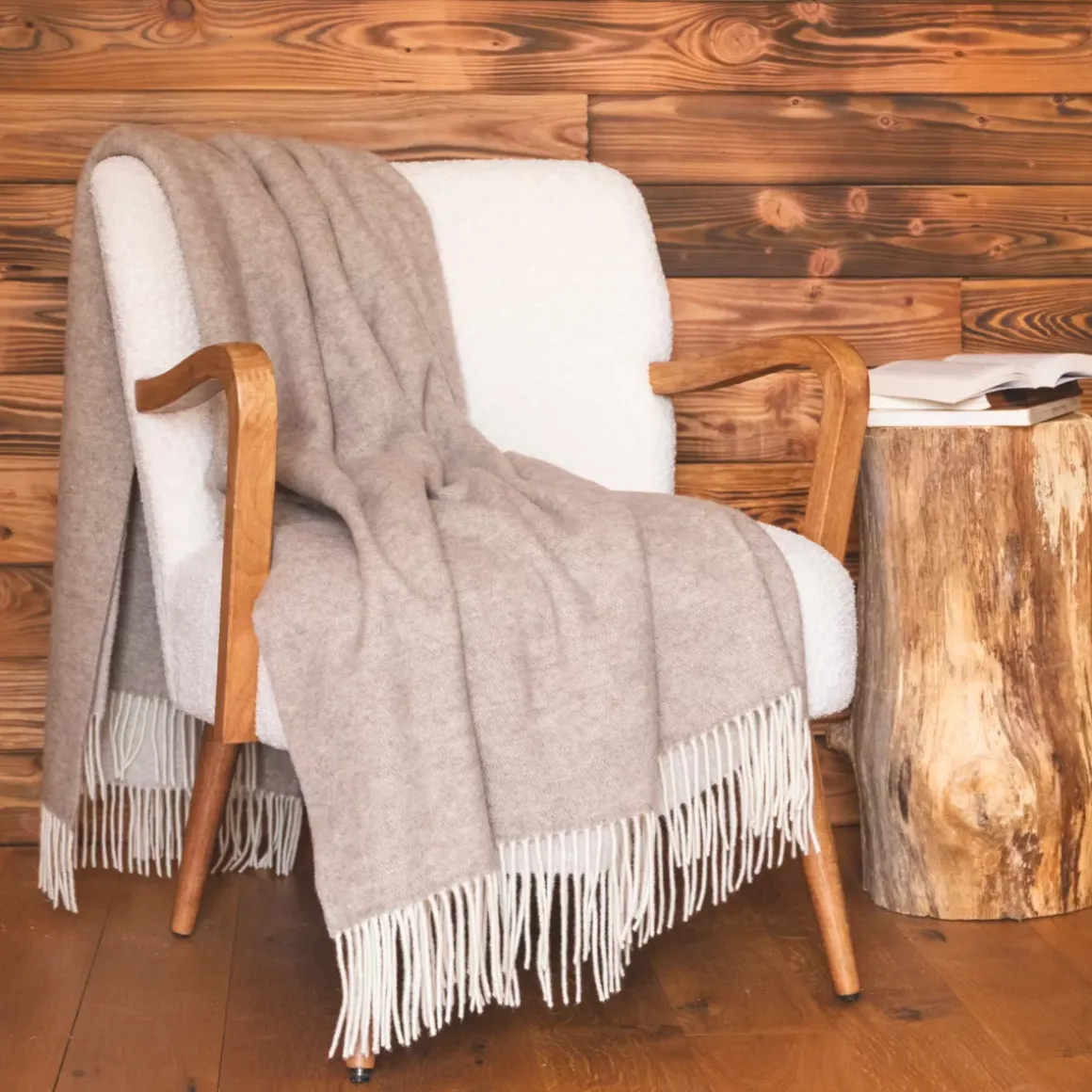 Plaid in lana e cashmere (140 x 200 cm) Côme Beige