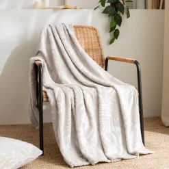 Plaid morbido in flanella (130 x 180 cm) Flore Ecru