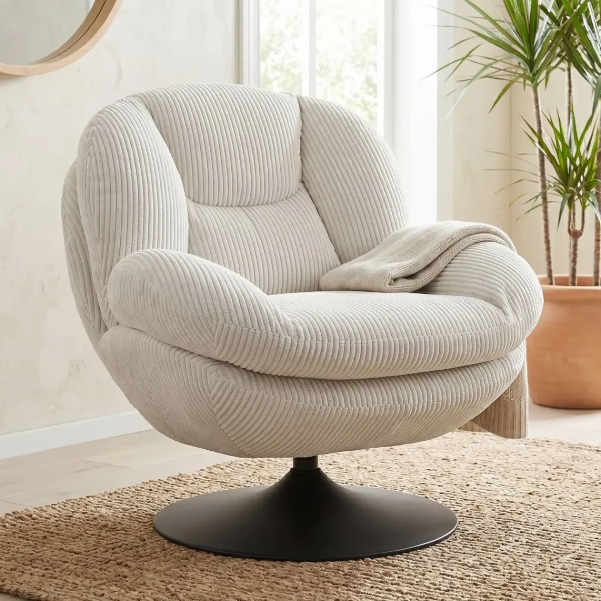 Poltrone-Poltrona girevole in velluto a coste (seduta 46 cm) Lomy