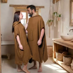 Poncho adulto in garza di cotone S/M Gaïa Camel