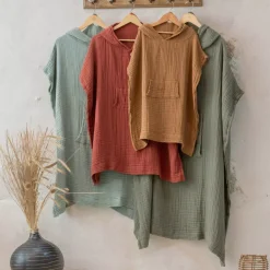 Poncho adulto in garza di cotone S/M Gaïa Terracotta