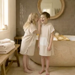 Poncho da bagno per bambini in cotone e spugna 6/10 anni Beige Nebbia