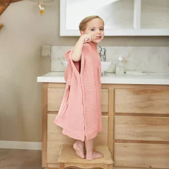 Poncho da bagno per bambini in garza di cotone 6/10 anni Gaïa Rosa pesca