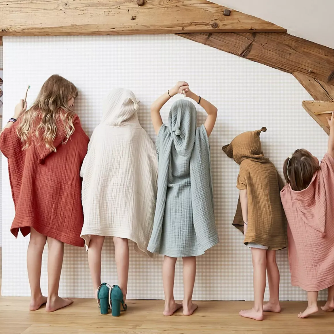 Poncho da bagno per bambini in garza di cotone 6/10 anni Gaïa Rosa pesca