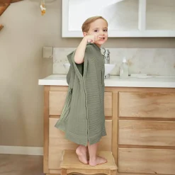 Poncho da bagno per bambini in garza di cotone 2/5 anni Gaia Verde rosmarino