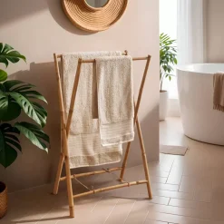 EMINZA Contenitori Bagno-Porta asciugamani pieghevole in canna di bambù 2 barre (H86 cm) Hanoï