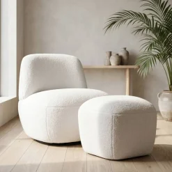 Pouf in bouclé (H43 cm) Nyxor Ecru