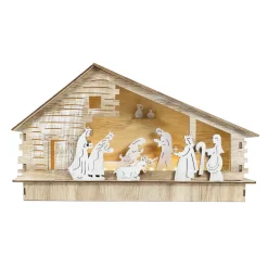 BLACHERE Presepe-Presepe di Natale completo e luminoso in legno (H17 cm) Santa Augusta