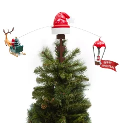 KOOPMAN Puntali Per Albero Di Natale-Puntale di albero di Natale rotante e musicale Cappello di Babbo Natale