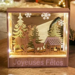Feeric Lights & Christmas Oggetti Decorativi E Illuminati|Decorazioni E Oggetti Natalizi-Quadro luminoso in legno a pile (H16 cm) Renna