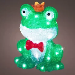 EMINZA Oggetti Decorativi E Illuminati|Babbo Natale Animali E Personaggi-Rana luminosa 40 LED (H28 cm) Albert the King Bianco freddo
