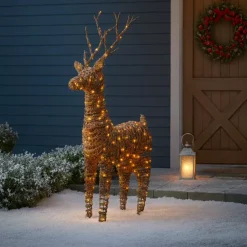 EMINZA Oggetti Decorativi E Illuminati|Babbo Natale Animali E Personaggi-Renna luminosa 360 Micro LED (H104 cm) Dan resina intrecciata e Bianco caldo