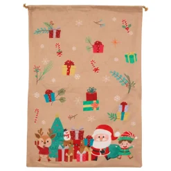 JJA Calza E Berretto E Vestito Di Natale-Sacchetto regalo in juta (H70 cm) Folletto e Babbo Natale Beige