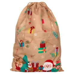 JJA Calza E Berretto E Vestito Di Natale-Sacchetto regalo in juta (H70 cm) Folletto e Babbo Natale Beige