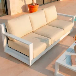 Salotto da giardino alluminio 7 posti 5 pezzi Elba Bianco e beige