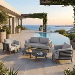 Salotto da giardino alluminio 4 posti 5 pezzi Monte Carlo Grigio antracite e grigio chiaro