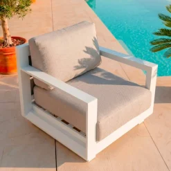 Salotto da giardino alluminio 7 posti 5 pezzi Elba Bianco e totora