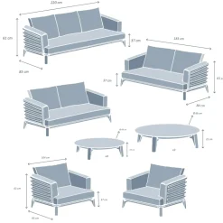 Salotto da giardino alluminio 9 posti 12 pezzi Monte Carlo Bianco e beige