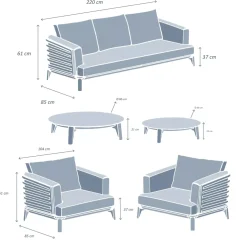 MOBELLIA Salotto Da Giardino-Salotto da giardino alluminio 5 posti 5 pezzi Monte Carlo Grigio antracite e grigio chiaro