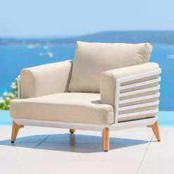 MOBELLIA Salotto Da Giardino-Salotto da giardino alluminio 8 posti 6 pezzi Monte Carlo Bianco e beige