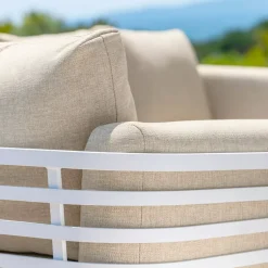 MOBELLIA Salotto Da Giardino-Salotto da giardino alluminio 8 posti 6 pezzi Monte Carlo Bianco e beige
