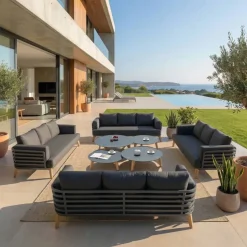 MOBELLIA Salotto Da Giardino-Salotto da giardino alluminio 12 posti 8 pezzi Monte Carlo Grigio