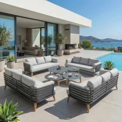 MOBELLIA Salotto Da Giardino-Salotto da giardino alluminio 12 posti 8 pezzi Monte Carlo Grigio antracite e grigio chiaro
