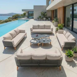 MOBELLIA Salotto Da Giardino-Salotto da giardino alluminio 12 posti 8 pezzi Monte Carlo Grigio antracite e tortora