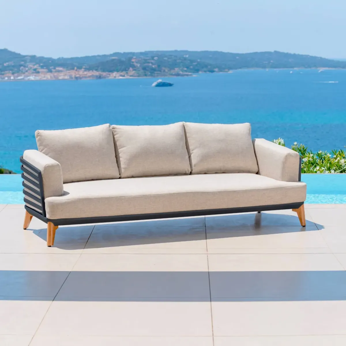 MOBELLIA Salotto Da Giardino-Salotto da giardino alluminio 12 posti 8 pezzi Monte Carlo Grigio antracite e tortora