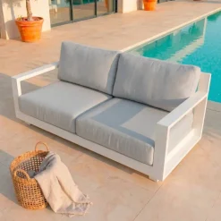 MOBELLIA Salotto Da Giardino-Salotto da giardino alluminio 4 posti 4 pezzi Elba Bianco e grigio chiaro