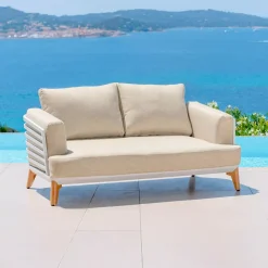 MOBELLIA Salotto Da Giardino-Salotto da giardino alluminio 4 posti 5 pezzi Monte Carlo Bianco e beige