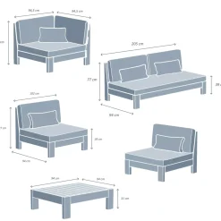 Salotto da giardino angolare in legno di acacia 6 posti 5 pezzi Bornéo Grigio antracite