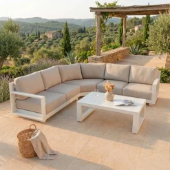 Salotto da giardino angolare alluminio 5 posti Elba Bianco e tortora