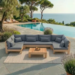 MOBELLIA Salotto Da Giardino-Salotto da giardino angolare in legno di acacia 7 posti 6 pezzi Bornéo Grigio
