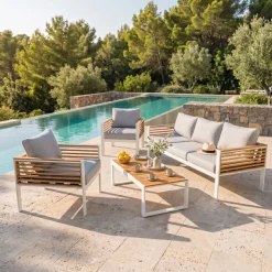 Salotto da giardino Bali Bianco/Grigio chiaro - 5 posti