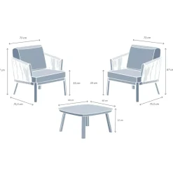 Salotto da giardino in alluminio 2 posti 3 pezzi Amalfi Grigio antracite e grigio chiaro