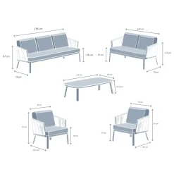 Salotto da giardino in alluminio 7 posti 5 pezzi Amalfi Bianco e beige
