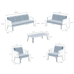 Salotto da giardino in alluminio 7 posti 5 pezzi Amalfi Grigio antracite e grigio chiaro