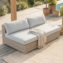 Salotto da giardino in resina intrecciata 4 posti 4 pezzi Palma Grigio