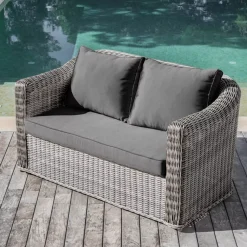 Salotto da giardino in resina intrecciata 4 posti 4 pezzi Calvi Grigio e grigio scuro