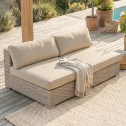 Salotto da giardino in resina intrecciata 4 posti 4 pezzi Palma Grigio e beige