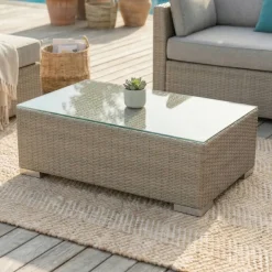 Salotto da giardino in resina intrecciata 5 posti 6 pezzi Palma Grigio e beige