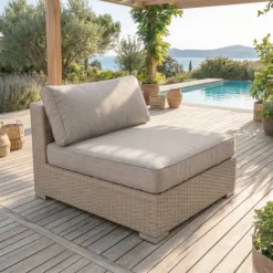 Salotto da giardino in resina intrecciata 2 posti 3 pezzi Palma Grigio e tortora