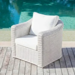 Salotto da giardino in resina intrecciata 4 posti 4 pezzi Calvi Bianco