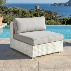 Salotto da giardino in resina intrecciata 2 posti 3 pezzi Palma Bianco e grigio