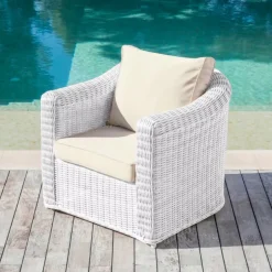 Salotto da giardino in resina intrecciata 4 posti 4 pezzi Calvi Bianco e tortora