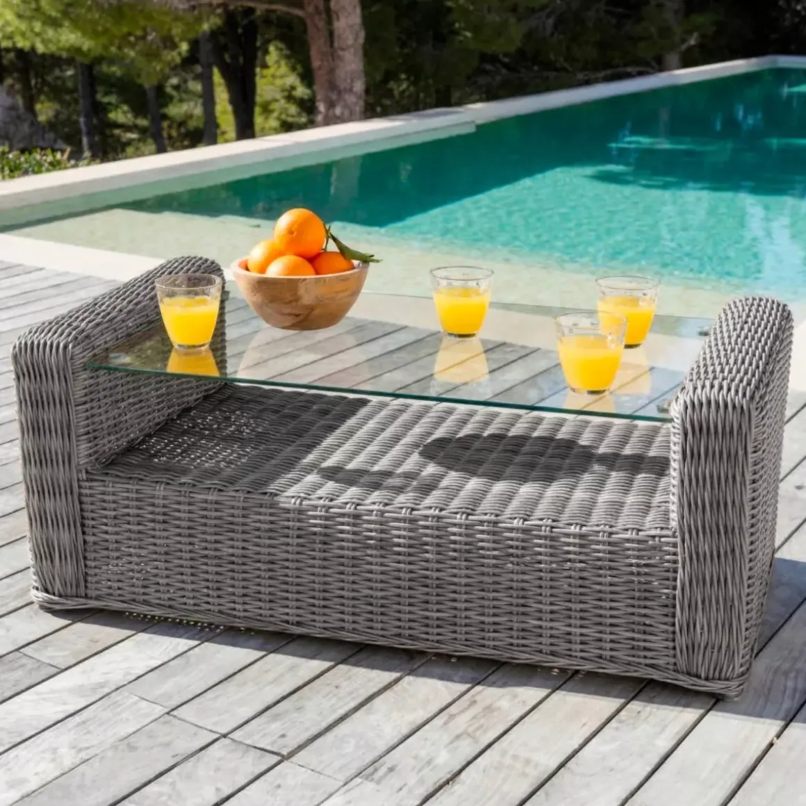 Salotto da giardino in resina intrecciata 5 posti 4 pezzi Calvi Grigio e tortora